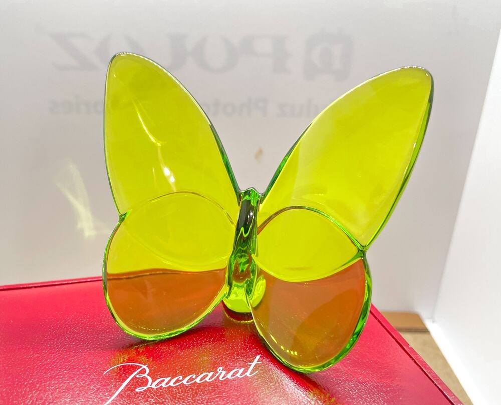 Rare Baccarat Paris Crystal Papillon Lucky Butterfly Figurine Light Green